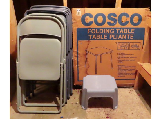 Cosco 35' Folding Table W/6 Folding Chairs, 4 Are Matching