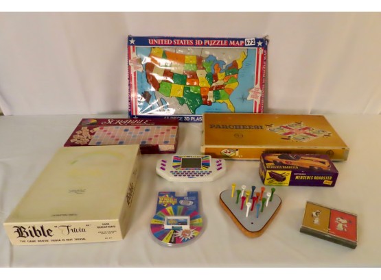 Assorted Vintage Puzzle, Board Games, & Electronic Wheel Of Fortune, & More