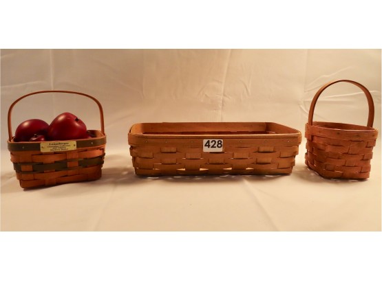 3 Longaberger Baskets & Wood Apples