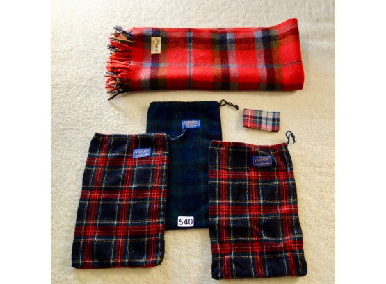 Vintage Faribo Wool Lap Blanket/Wrap &Pendleton Wool Fabric Bags, Card Holder