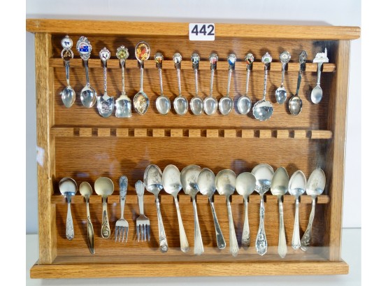 Collection Of Silverplate Spoons & Wall Rack