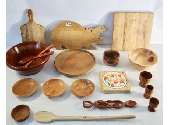 Assorted Kitchen Wood Bowls, Cutting Boards & More