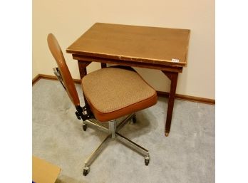 Old Wood Table On Wheels & Vintage Office Chair