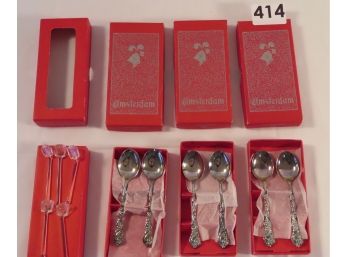 6 Nihls Johan Silverplate Demitasse Spoons, & 5 Salt Cellar Spoons W/Boxes