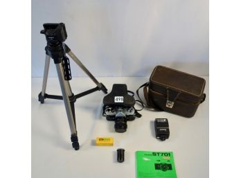 Vintage Fujica ST701 SLR Camera W/Case, Film, & Ambico Tripod