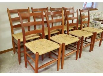 8 Light Wood, Cane Seat Chairs In Excellent Condition