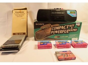 Vintage Sony Boombox, Panasonic Cassette Recorder, & 7 New Cassette Tapes