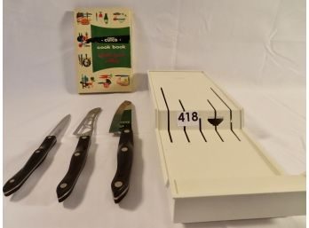 3 Cutco Knives W/Holder & Cutco Book