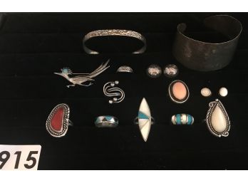 Umarked Silver Bracelets, Rings, And Earrings