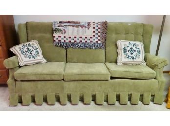 Vintage Microsuide Couch In Great Shape, W/Throws & Pillows