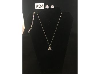 Sterling Silver, Cubic Zirconia, & Light Amethyst Earrings, Pendant, & Bracelet