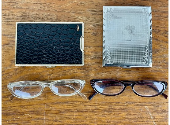 Vintage Cigarette Holders, 1 Has A Built In Lighter, & What Appear To Be Vintage Reading Glasses