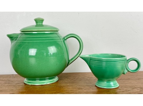 Green Fiesta Ware Teapot & Creamer, As Is