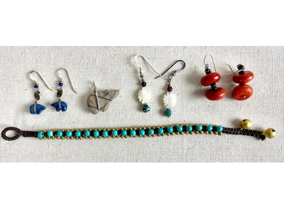 Lapis Fetish Earrings, Stone Fetish Pendant, & Other Stone Jewelry Including Turquoise