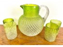 Antique Overshot Pitcher And 4 Tumblers