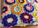 Granny Chic Crocheted Throw With Pom Pom Flowers