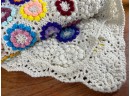 Granny Chic Crocheted Throw With Pom Pom Flowers