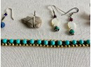 Lapis Fetish Earrings, Stone Fetish Pendant, & Other Stone Jewelry Including Turquoise