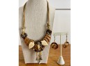 Fired Fantasies Ceramic, Leather, & Beaded Necklace & Earrings