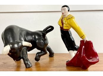Vintage Ceramic Bullfighter With Bull, As Is