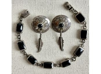 Sterling Southwestern Earrings & Mexican Sterling Bracelet