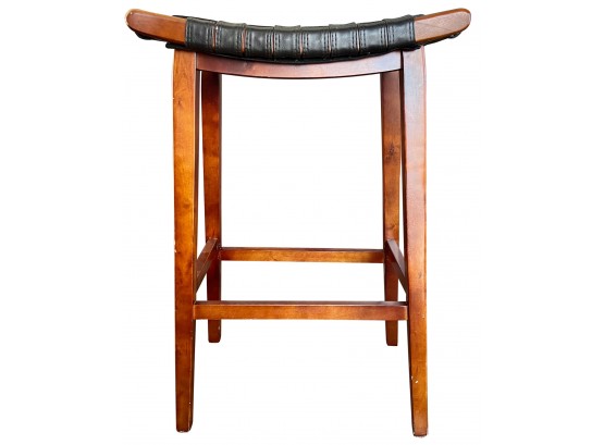 Wood And Faux Leather Bar Height Stool Cherry Finish