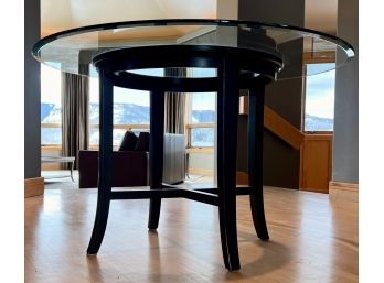 Beautiful Glass Top Table With A Dark Stained Wood Base