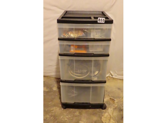 Plastic Rolling Set Of 4 Drawers W/Contents