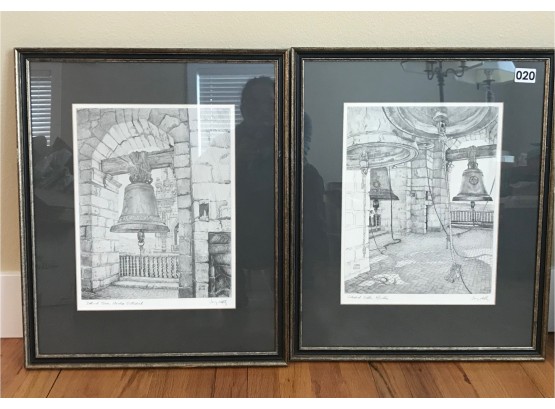 2 Original Drawings Of Cathedral Bell Towers By Jerry Kelly