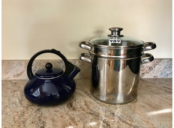 Welco 18/10 Stainless Steel Stock Pot W/Steam Cage & Teapot