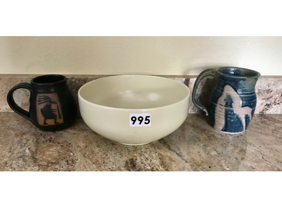Ceramic Serving Bowl & Mugs