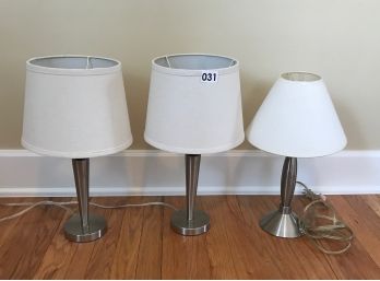 3 Brushed Nickel Bedside Table Lamps, 2 Match