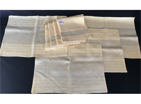 Set Of 4 Woven Mid Century Napkins & Placemats In Cream & Silver