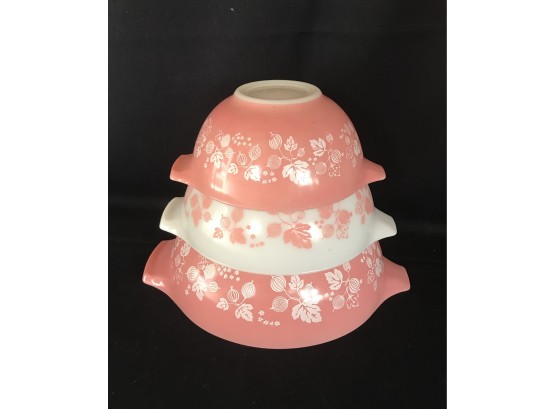 3 Pink Gooseberry Pyrex Cinderella Bowls, 402,403, 404
