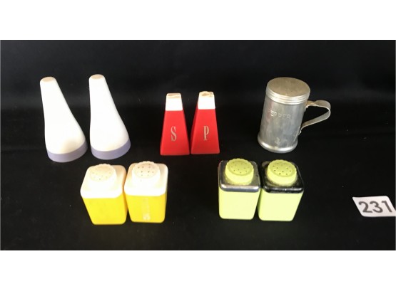 Mid Century Plastic Salt & Pepper Shakers With Tin Shaker