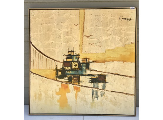 Mid Century Original Painting On Canvas By Gregg