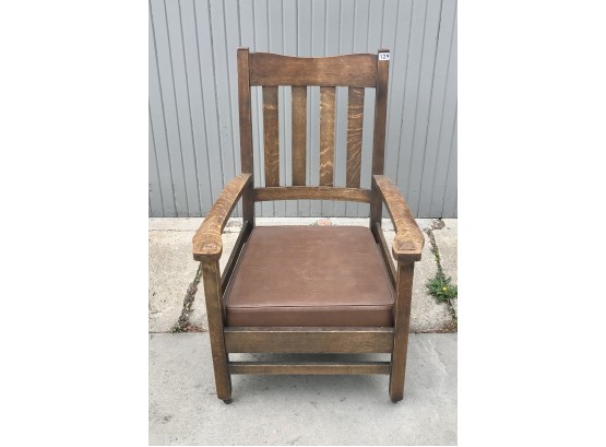 Antique Oak Craftsman Style Chair On Casters