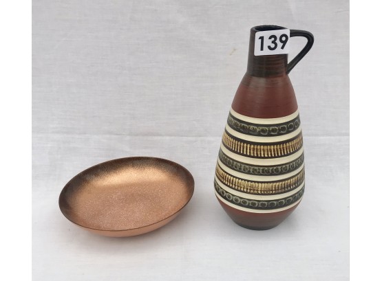 Vintage German Pottery & Copper Enamel Dish