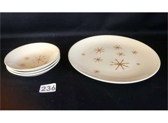 Mid Century 'Star Glow' By Royal China 10' Plate &3 Small Bowls