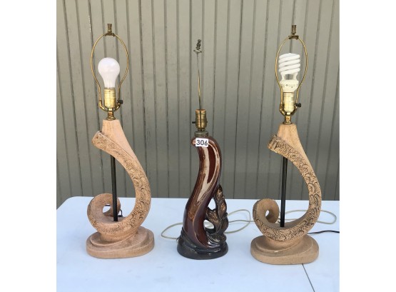 3 Mid Century Lamps Without Shades