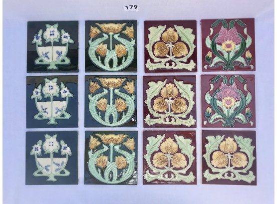 12 Gorgeous 6' Art Nouveau Ceramic Tiles