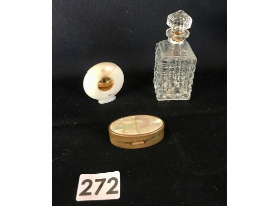 Vintage Paloma Picasso & Gabilla Perfume Bottles, & Max Factor Mother Of Pearl Lipstick Case