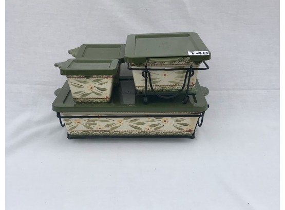 Set Of 4 Temptations Presentable Ovenware W/Lids & 2 Carrying Trays