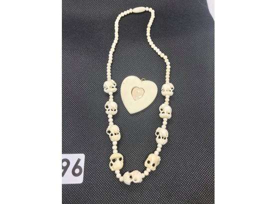 Vintage Carved Elephant Necklace & Heart Pendant