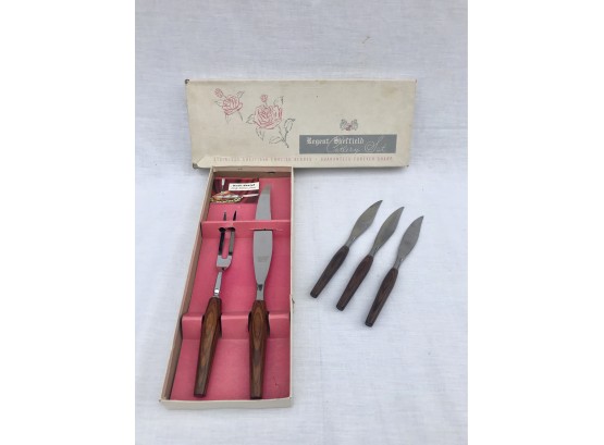 Regent Sheffield 'Mode Danish' Cutlery Set In Box & 3 Matching Steak Knives