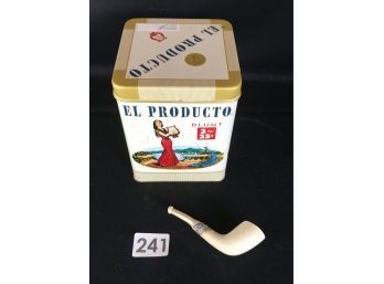 Tobbaco Tin & Vintage Pipe From Holland
