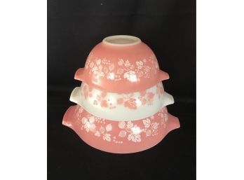 3 Pink Gooseberry Pyrex Cinderella Bowls, 402,403, 404