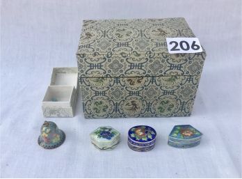 Cloissone Pill Boxes & Bell In Asian Box