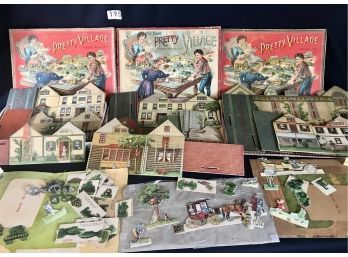 3 Antique McLoughlin Bro's 'The Pretty Village' Cardboard Village Kits