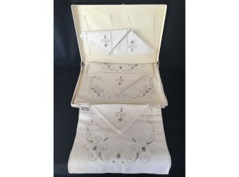 Vintage Embroidered Italian Linen Luncheon Set In Original Box